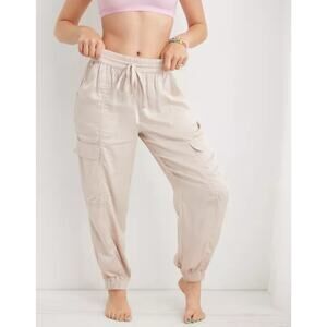 NWT Aerie Satin Cargo Jogger Soft Ivory Athleisure Luxe Loungewear Size S